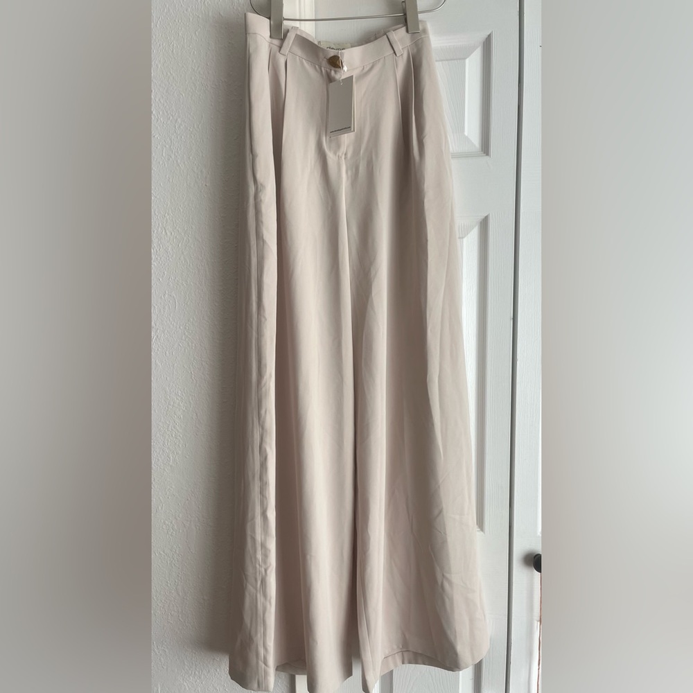 Deme by Gabriella Cream High Waist Long Full Length Wide Leg Dress Pants